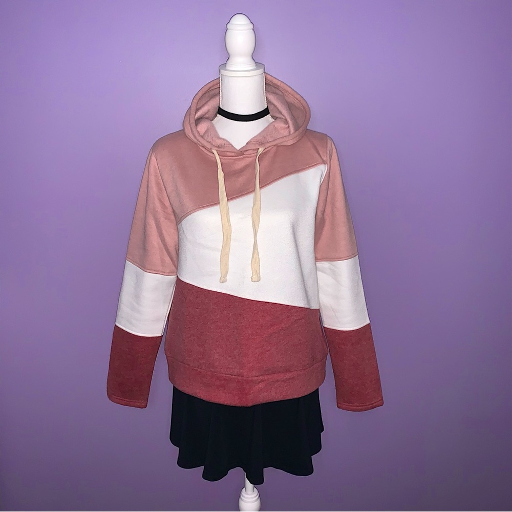 Boutique Pink and White Colorblock Hoodie